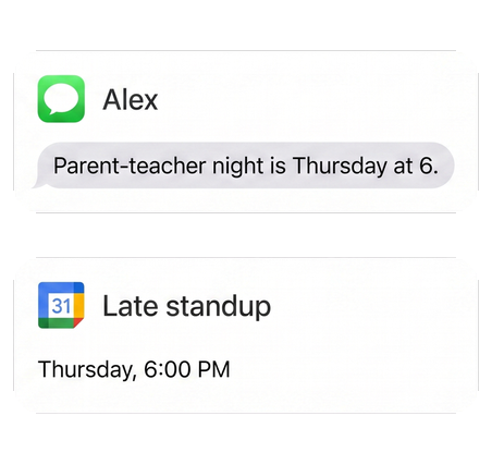 Illustrative conflicting Calendar events; not a Jo product screenshot.