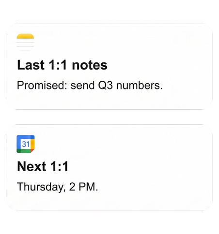 Illustrative meeting decision and owner Notes source; not a Jo product screenshot.